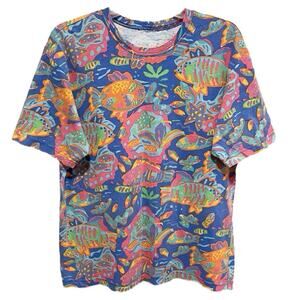 Vintage 90s Ken Done Womens Art to Wear Tee XL Colorful Tropical Retro Unique